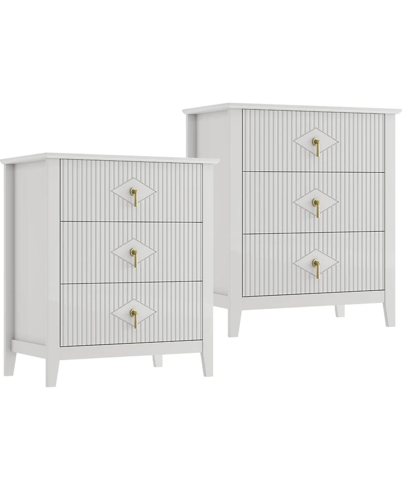 gaomon Mid-Century Nightstand Set of 2, 3 Drawer Wood Side Table with Metal Handle