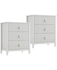 gaomon Mid-Century Nightstand Set of 2, 3 Drawer Wood Side Table with Metal Handle