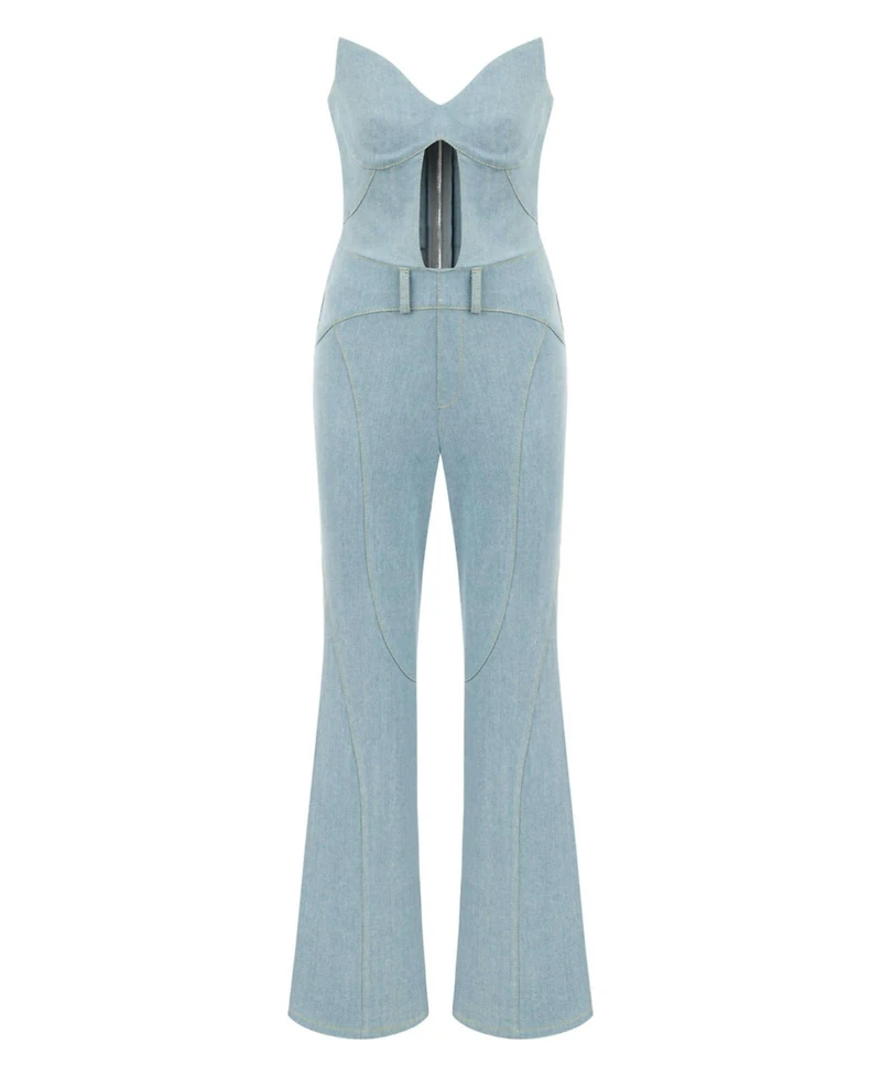 Jendue Women's Marvel Maxi Denim Jumpsuit - Strapless, Cut-Out