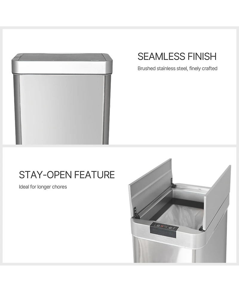 Mega Casa 16 Gallon Motion Sensor Trash Can with 26 Bags, Stainless Steel Slim Rectangular Kitchen Garbage Can with Butterfly Silent Close Lid