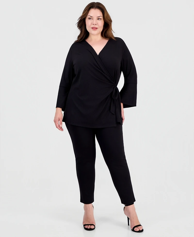 Anne Klein Plus Surplice-Neck Long-Sleeve Top