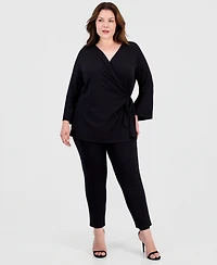 Anne Klein Plus Surplice-Neck Long-Sleeve Top