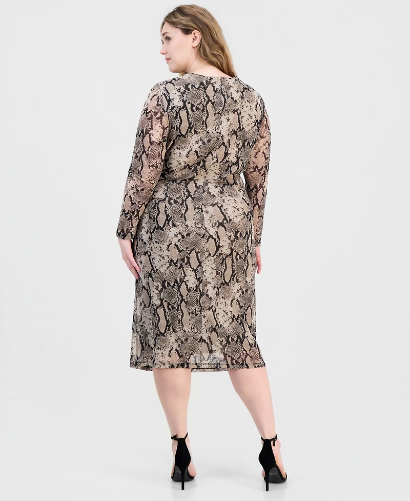 Anne Klein Plus Snake-Print Mesh Midi Dress