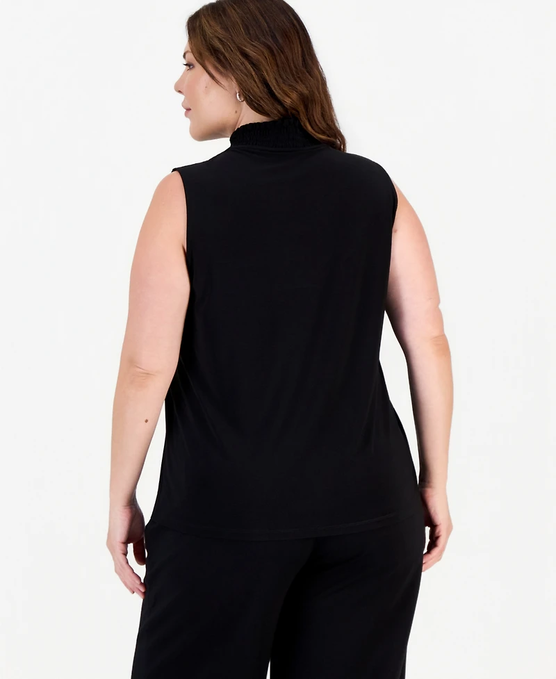 Anne Klein Plus Smocked V-Neck Sleeveless Top