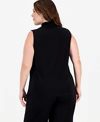 Anne Klein Plus Smocked V-Neck Sleeveless Top