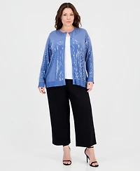 Anne Klein Plus Sequin-Front Crewneck Cardigan