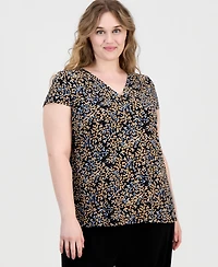Anne Klein Essentials Plus Size Printed V-Neck Short-Sleeve Top
