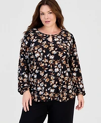 Anne Klein Essentials Plus Keyhole-Neck Long-Sleeve Knit Top