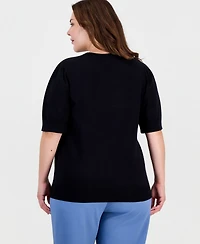 Anne Klein Essentials Plus Puffed-Sleeve Crewneck Sweater