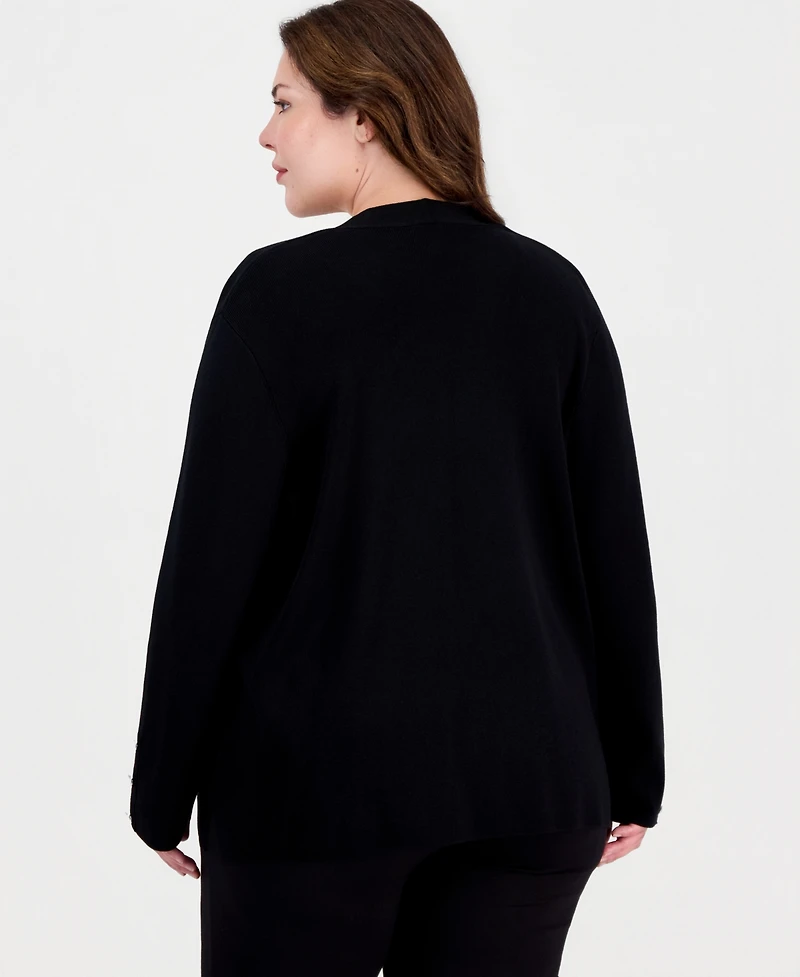 Anne Klein Essentials Plus Collarless Open-Front Long-Sleeve Cardigan
