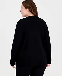 Anne Klein Essentials Plus Collarless Open-Front Long-Sleeve Cardigan