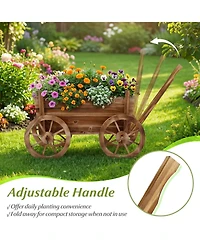 Sugift Rustic Rolling Flower Pot Stand with Wheels and Handle-Coffee