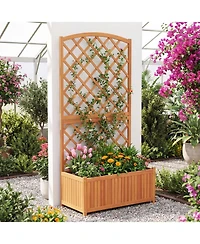 Sugift Wooden Raised Garden Bed with Trellis 63 Inch Tall Garden Planter