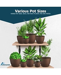 Lifemaster Durable, weatherproof, ideal for indoor/outdoor use, stackable plant pots with drainage holes and saucers, 3-pack (7", 6.7", 6")