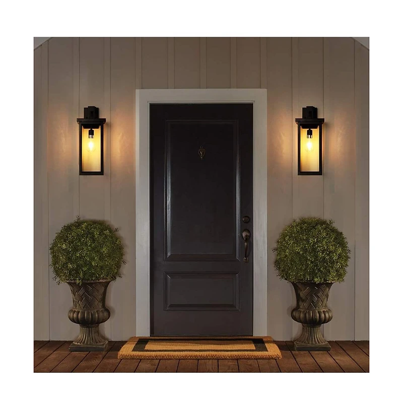 Busdays 2 Pack 20 Inch Modern Outdoor Wall Lantern Black Metal Clear Glass with Ambient Light Sensor Weatherproof Sconce Garage Entryway E26 Bulb