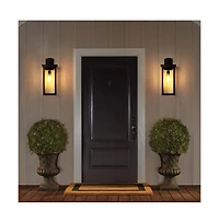 Busdays 2 Pack 20 Inch Modern Outdoor Wall Lantern Black Metal Clear Glass with Ambient Light Sensor Weatherproof Sconce Garage Entryway E26 Bulb