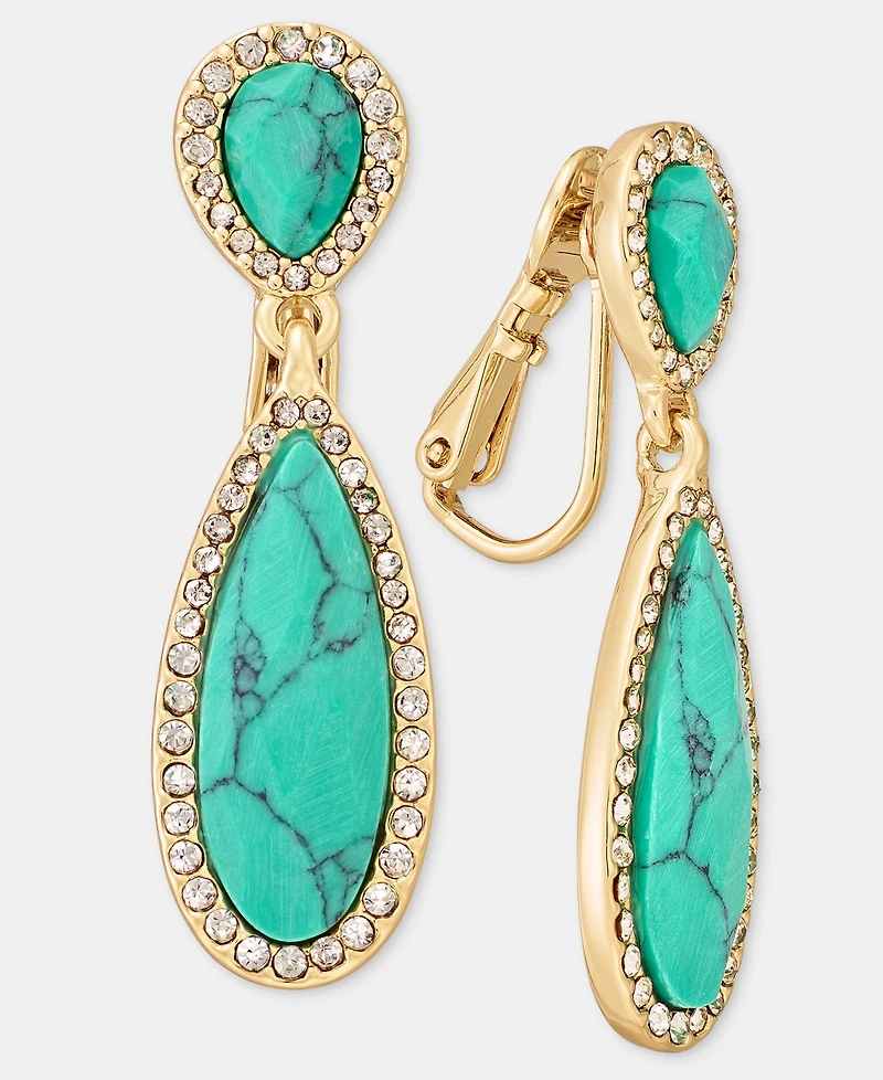 Anne Klein Pave & Stone Clip-On Drop Earrings
