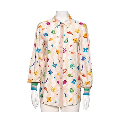 Pre-Owned Missoni Women's Printed Crepe and Knit Trim Detailed Button Front Shirt