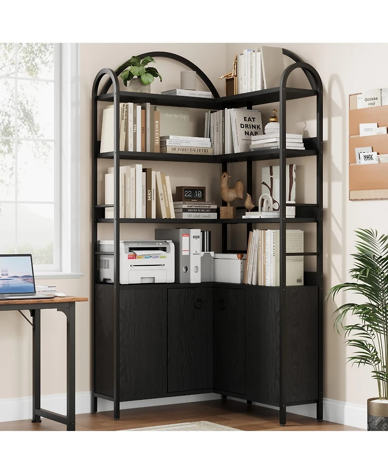 gaomon Spacious 6-Tier Arched Dining Room Table with Storage Cabinet L - Shaped Design, Large Display Shelf, Durable Construction