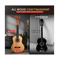 Pyle 30" 6-String Left-Hand Classical Acoustic Guitar for Beginners & Adults with Accessory Kit