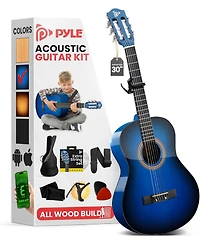 Pyle Classical Guitar Starter Kit, 30" 1/4 Size All-Wood Guitar with Capo, Gig Bag, Strings, Strap & Picks