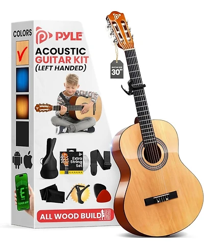 Pyle Classical Guitar Starter Kit, 30" 1/4 Size All-Wood Guitar with Capo, Gig Bag, Strings, Strap & Picks