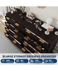 gaomon 8 Drawer Curved Wood Dresser with Handles, Closet Storage Cabinet & Tv Stand for Bedroom
