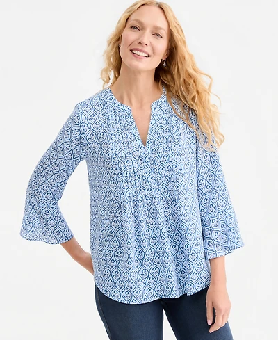 Style & Co Women's Printed Pintuck Ruffle Sleeve Top, Exclusively at Macy's