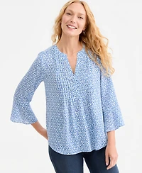 Style & Co Women's Printed Pintuck Ruffle Sleeve Top, Exclusively at Macy's