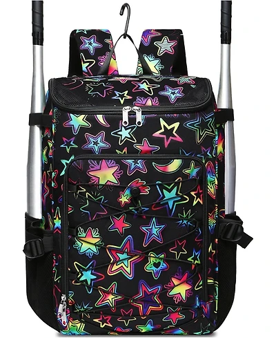Furlihong Star Pattern Baseball Softball Gear Backpack for Boys and Girls Ages 8-14 - Youth Bat Bag with Ventilated Shoe Compartment for Players