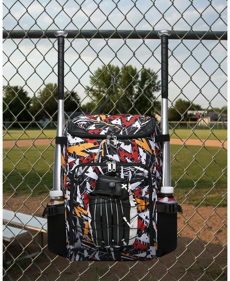 Furlihong Geometric Pattern Youth Baseball and Softball Gear Backpack - For Ages 8-14, Large Bat Bag with Ventilated Shoe Compartment for Players