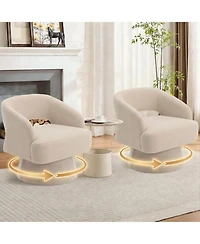 gaomon Modern Swivel Barrel Accent Chair,360 Velvet Upholstered Armchair with Striped Backrest and Plush Padding,Comfy Round Lounge Chair