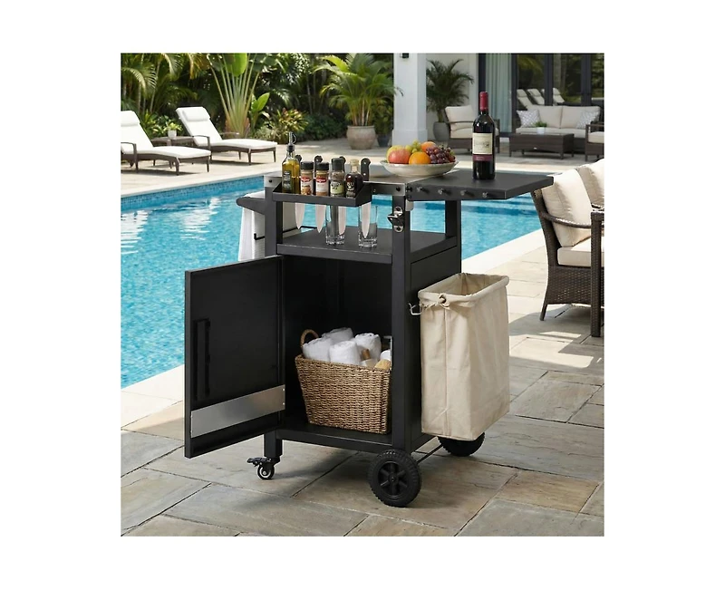 sumyeg 33.9-Inch Outdoor Grill Cart with Drop Leaf, Stainless Steel Top, Storage Cabinet and Wheels