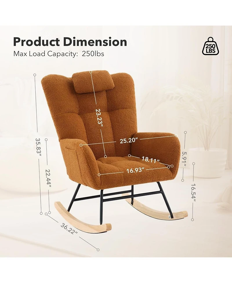 gaomon Nursery Rocking Chair with High Back & Padded Seat, Upholstered Glider