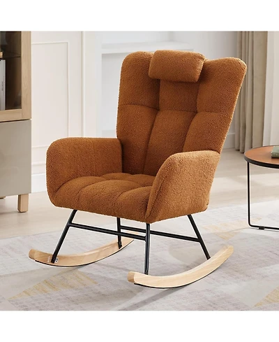 gaomon Nursery Rocking Chair with High Back & Padded Seat, Upholstered Glider