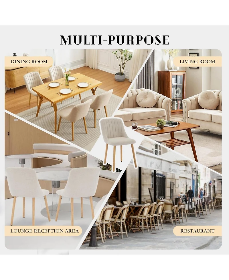 gaomon 4 Dining Chairs,Modern Fabric Upholstered Kitchen Side Chairs,Curved Backrest Dining Chairs with Oak Legs