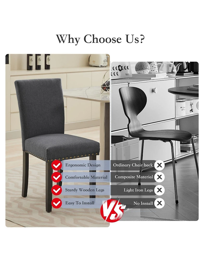 gaomon Upholstered Fabric Parsons Dining Chairs with Nailhead Trim and Solid Wood Legs