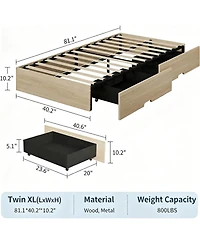 Gaomon Bed Frame with 2 Storage Drawers, No Headboard, Wood Slat Support, Noise Free