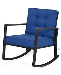 Gymax Outdoor Wicker Rocking Chair Patio Lawn Rattan Single Chair Glider with Cushion