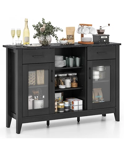 Gouun Sideboard Buffet Cabinet with 2 Drawers and 4 Adjustable Shelves, 52 x 15.5 x 35.5