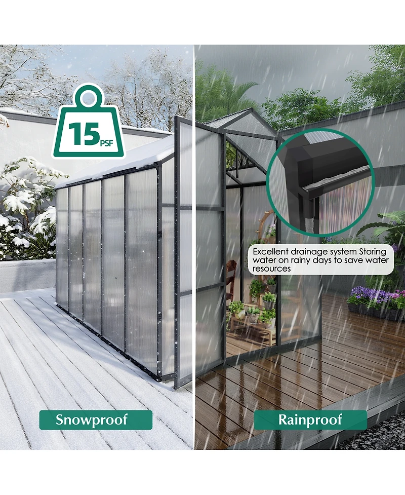 Streamdale Furniture Gain height 6x10 Feet Aluminum Greenhouse with Polycarbonate Panels