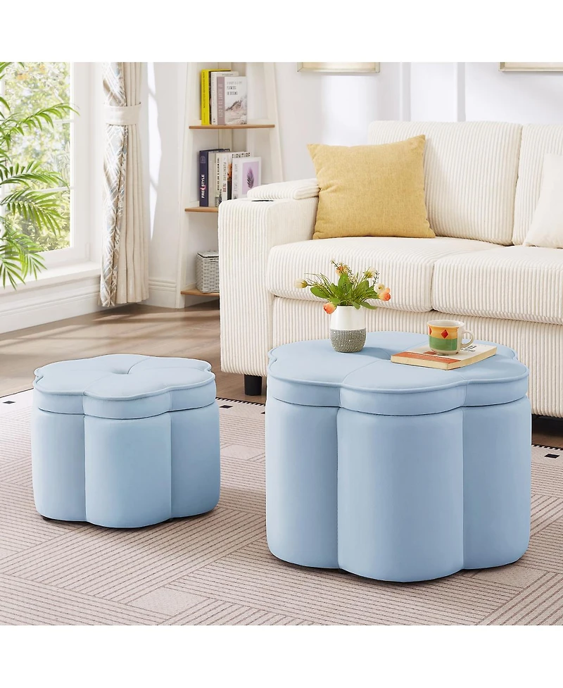 Streamdale Furniture 2 pieces Seaglass Velvet Storage Ottoman Set