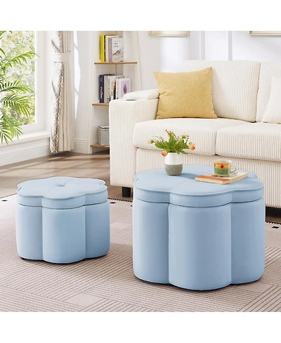 Streamdale Furniture 2 pieces Seaglass Velvet Storage Ottoman Set