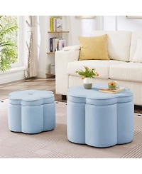 Streamdale Furniture 2 pieces Seaglass Velvet Storage Ottoman Set