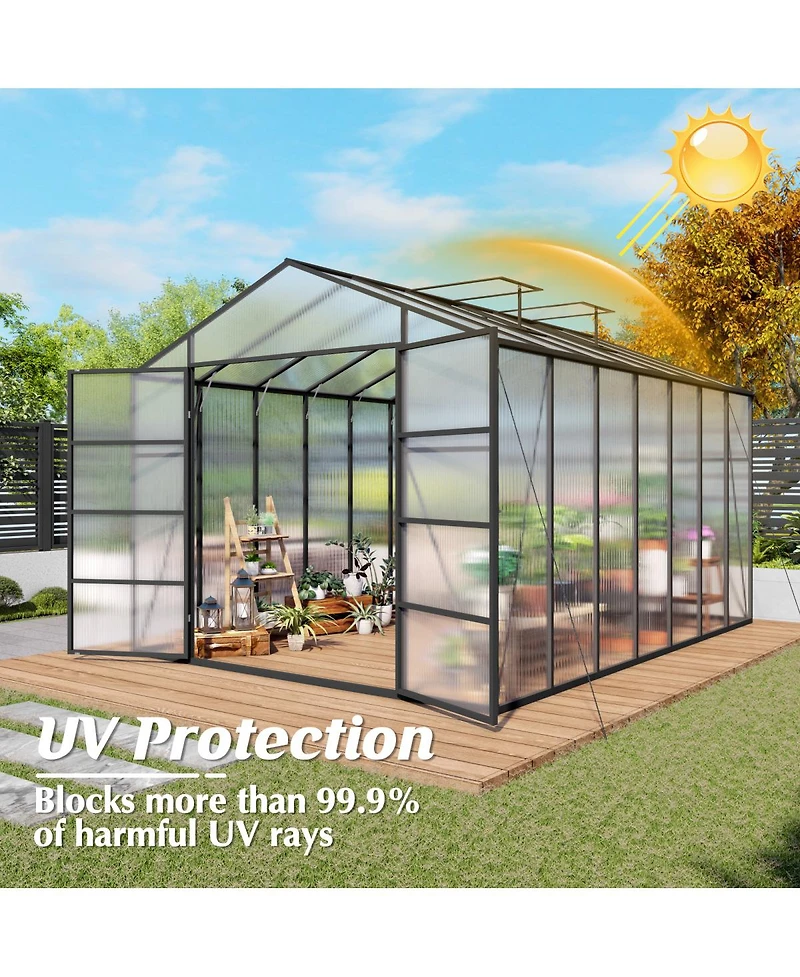 Streamdale Furniture Windproof Aluminum Greenhouse 10x14 Ft Polycarbonate Walk-in All Season