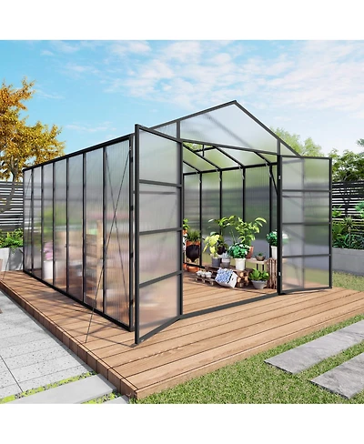 Streamdale Furniture Windproof Aluminum Greenhouse 10x14 Ft Polycarbonate Walk-in All Season