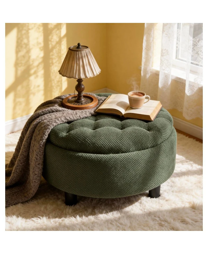 Streamdale Furniture Round Storage Ottoman with Tray
