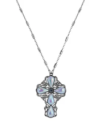 Symbols of Faith Silver Pewter-Tone Blue Ab Teardrop Crystal Pendant Cross 24" Necklace