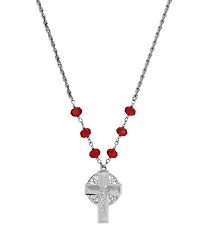 Symbols of Faith Silver-Tone Crucifix Siam Bead Chain 16" + 3" Necklace