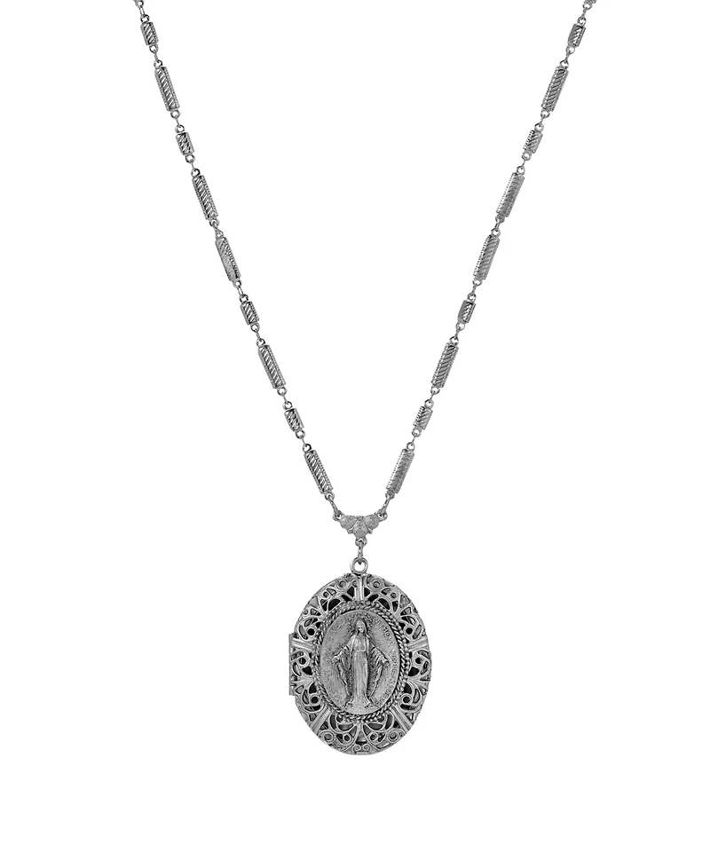 Symbols of Faith Silver-Tone Oval Locket 28" Necklace